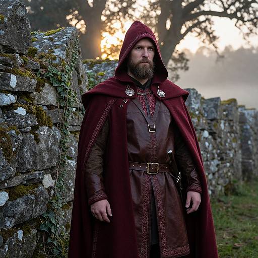 Noble Medieval Warrior in Crimson Cloak