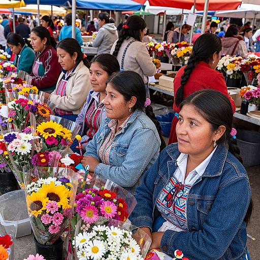 Vibrant Chilean Women at Flower Market