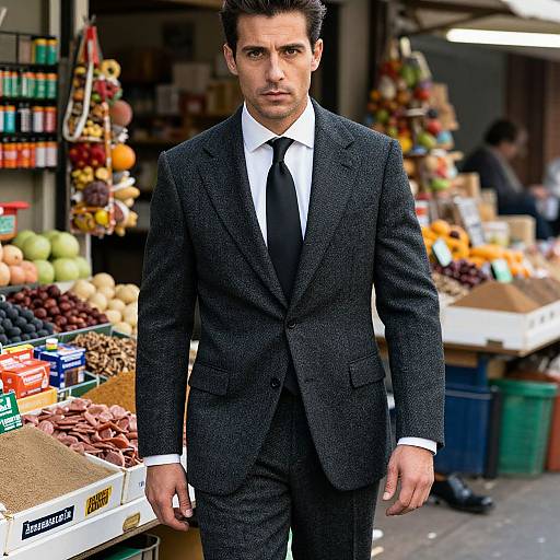 Confident Man in Tailored Suit at Market