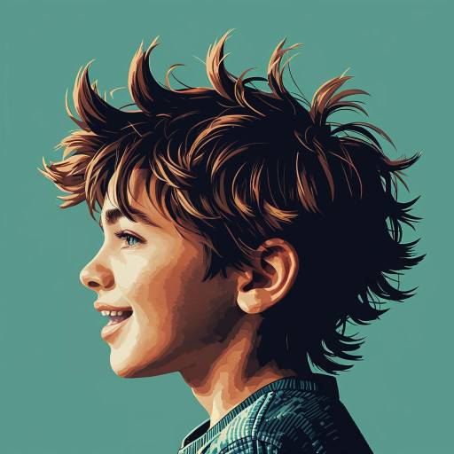 Stylized animated profile of playful boy