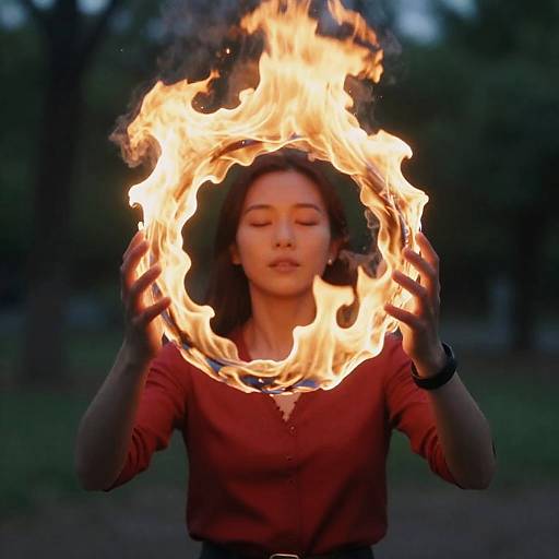 Woman Embracing a Fiery Orb