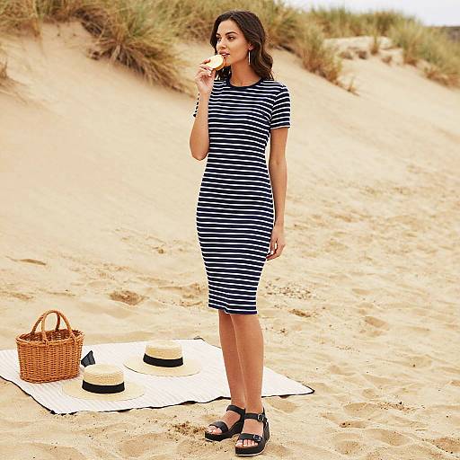 Slim Woman Picnic on Sandy Dunes