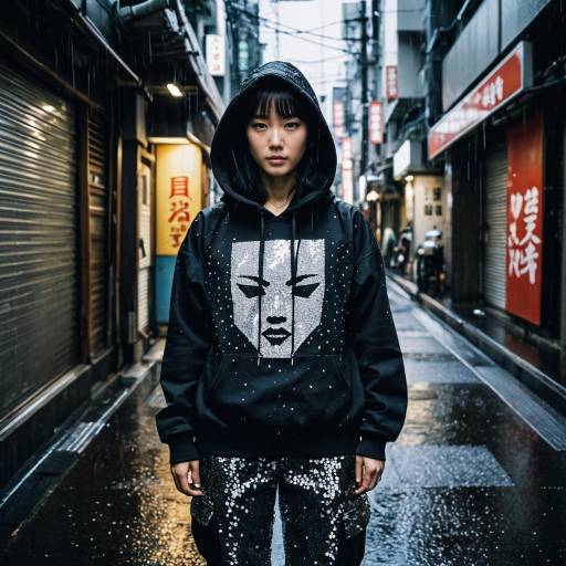 Neo-Tokyo Street Artist in Rainy Alley