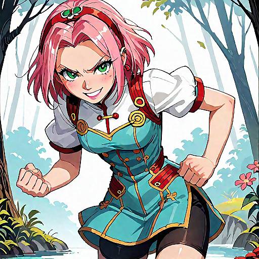 Angry Sakura in Red Qipao Outdoors