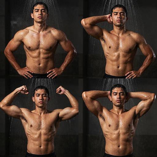Dynamic Muscular Men Under Water Showers