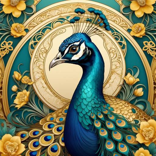 Art Nouveau Peacock Among Blossoms