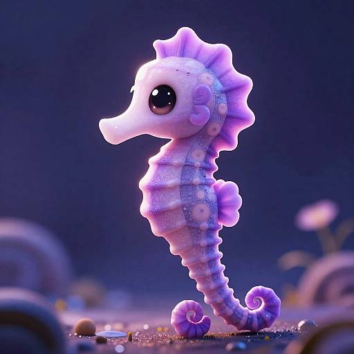Radiant Glowing Purple Anime Seahorse Cute