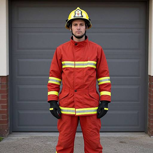 Man in Red Fireman Costume