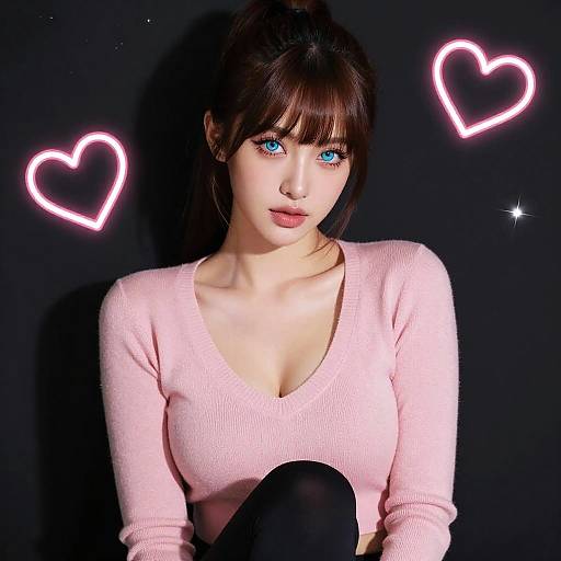 Glamorous Heterochromia Woman in Neon Night