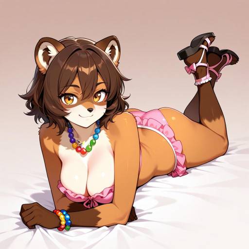 Playful Furry Girl on Colorful Background Playful Furry Girl on Colorful Background