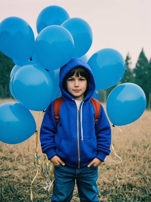 Boy in Blueberry Costume with Balloons
