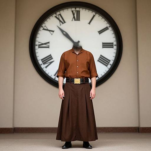 Man with Wide Belts by Clock