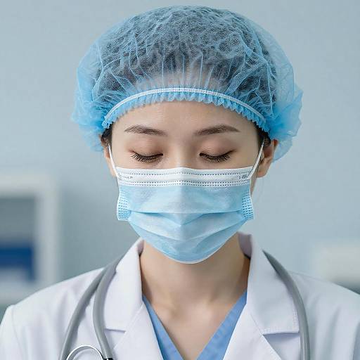 Focused Female Doctor in Surgical Gear