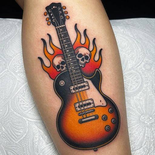 Neo-Traditional Les Paul Guitar Tattoo