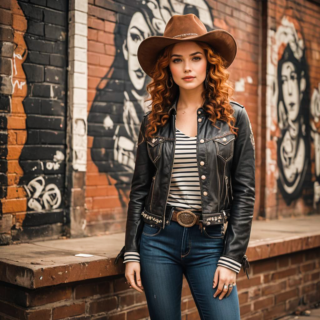 Stylish Cowgirl in Urban Graffiti Setting