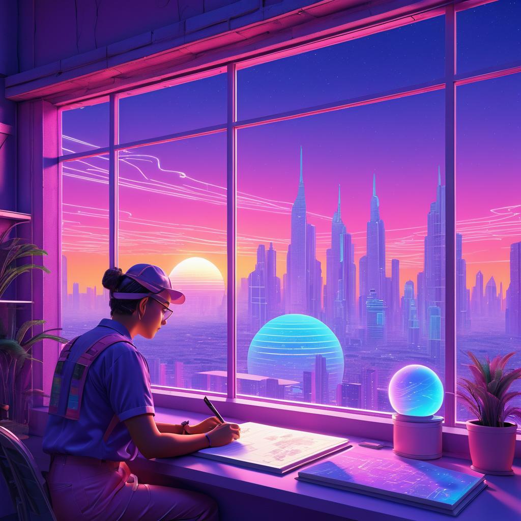 Whimsical Dreamer in Retro Future City