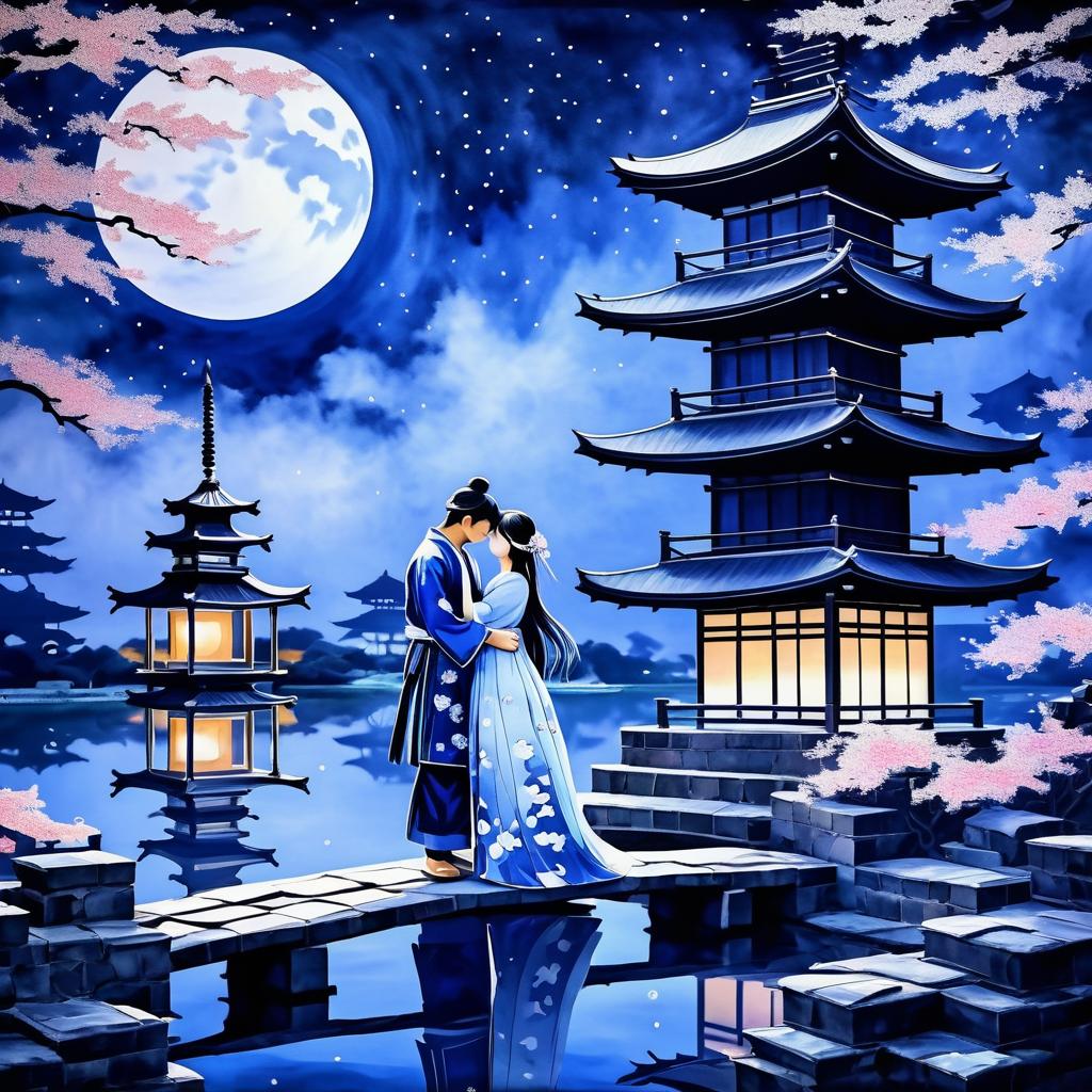 Romantic Mural of Feudal Japan Couple