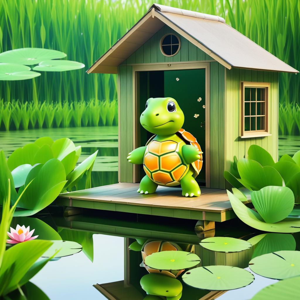 Charming Turtle by the Countryside Pond