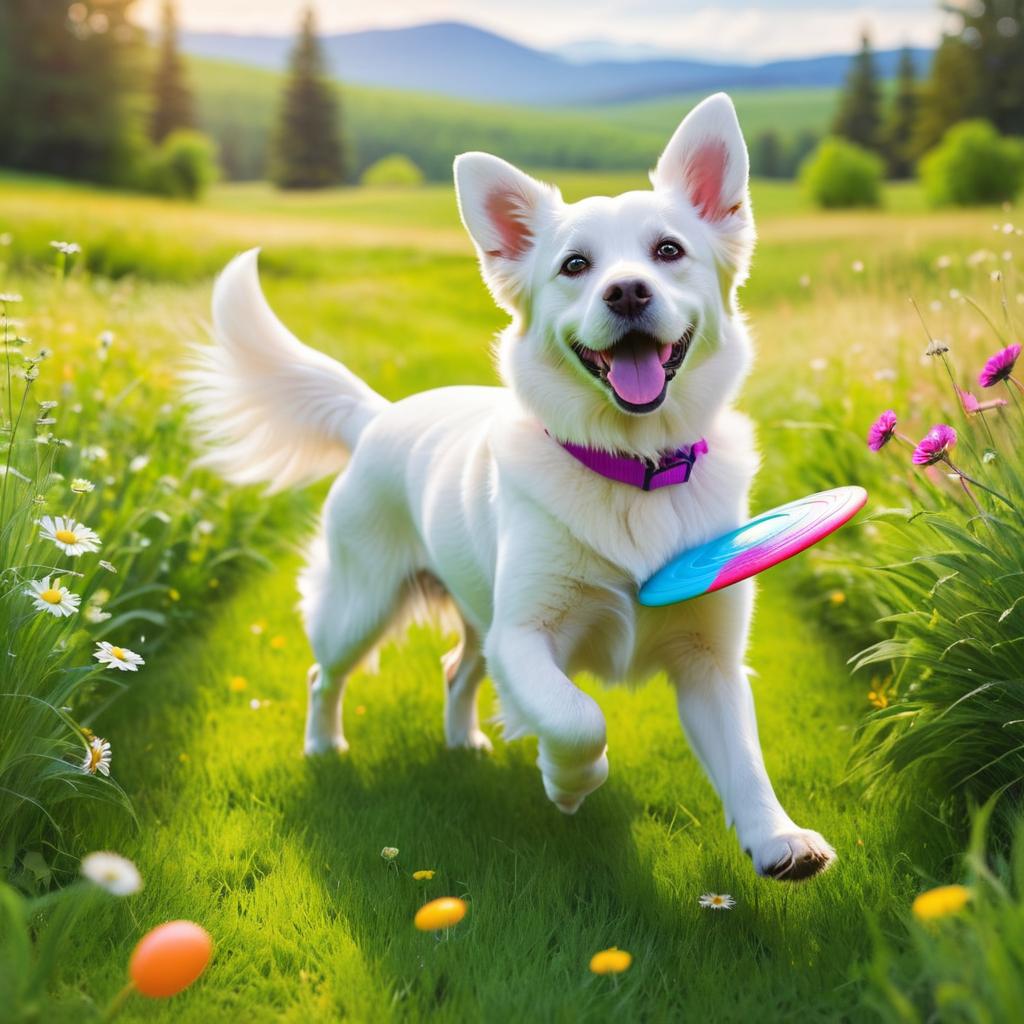 Whimsical Dog Play in a Lush Meadow