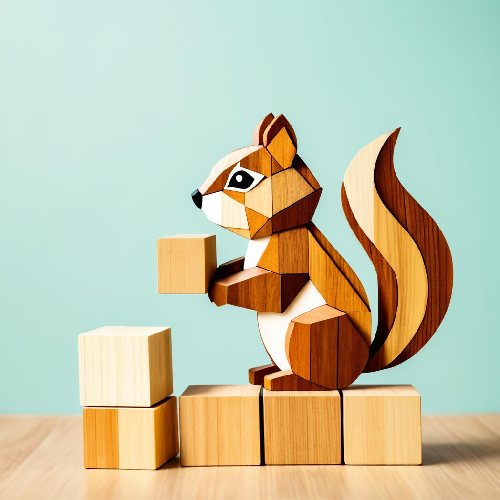 Wooden Block Squirrel on Almond Background