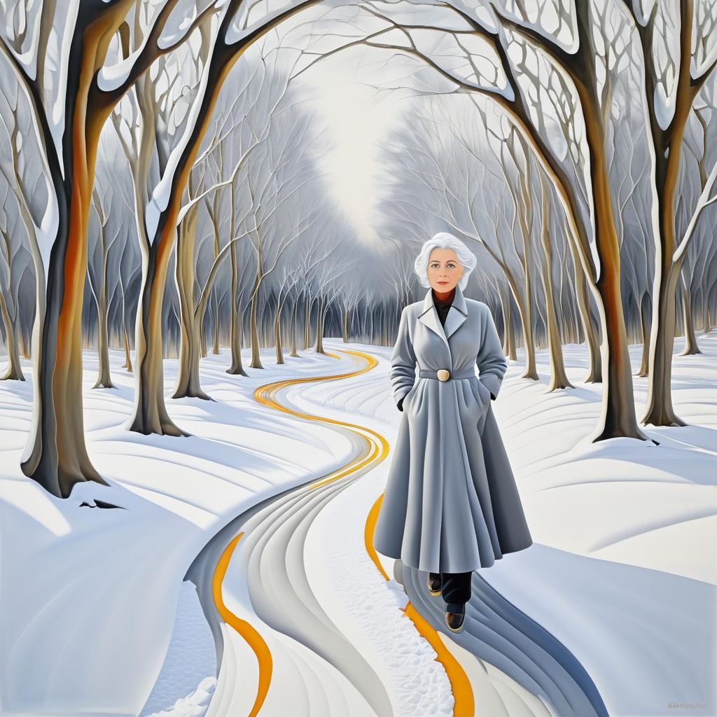 Elderly Woman in Snowy Landscape