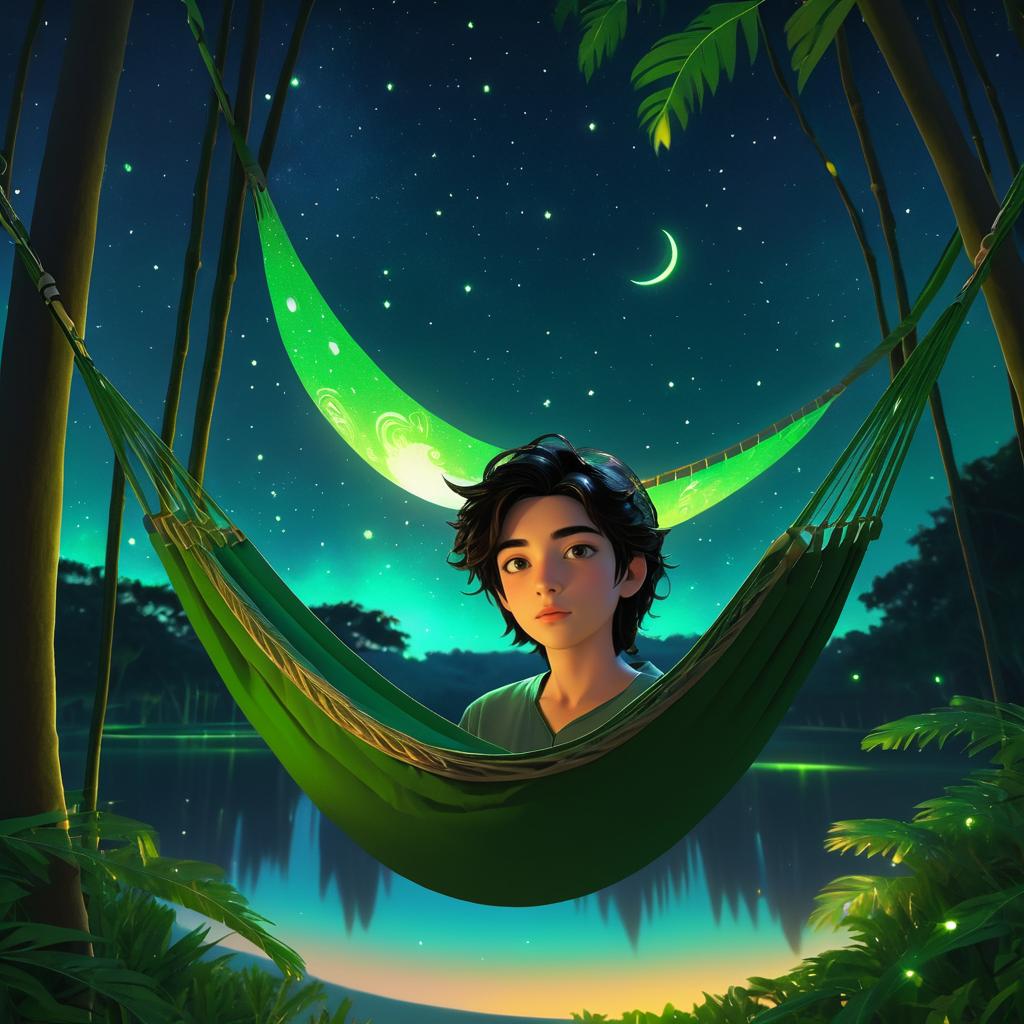 Dreamy Night: Teen Boy in Hammock