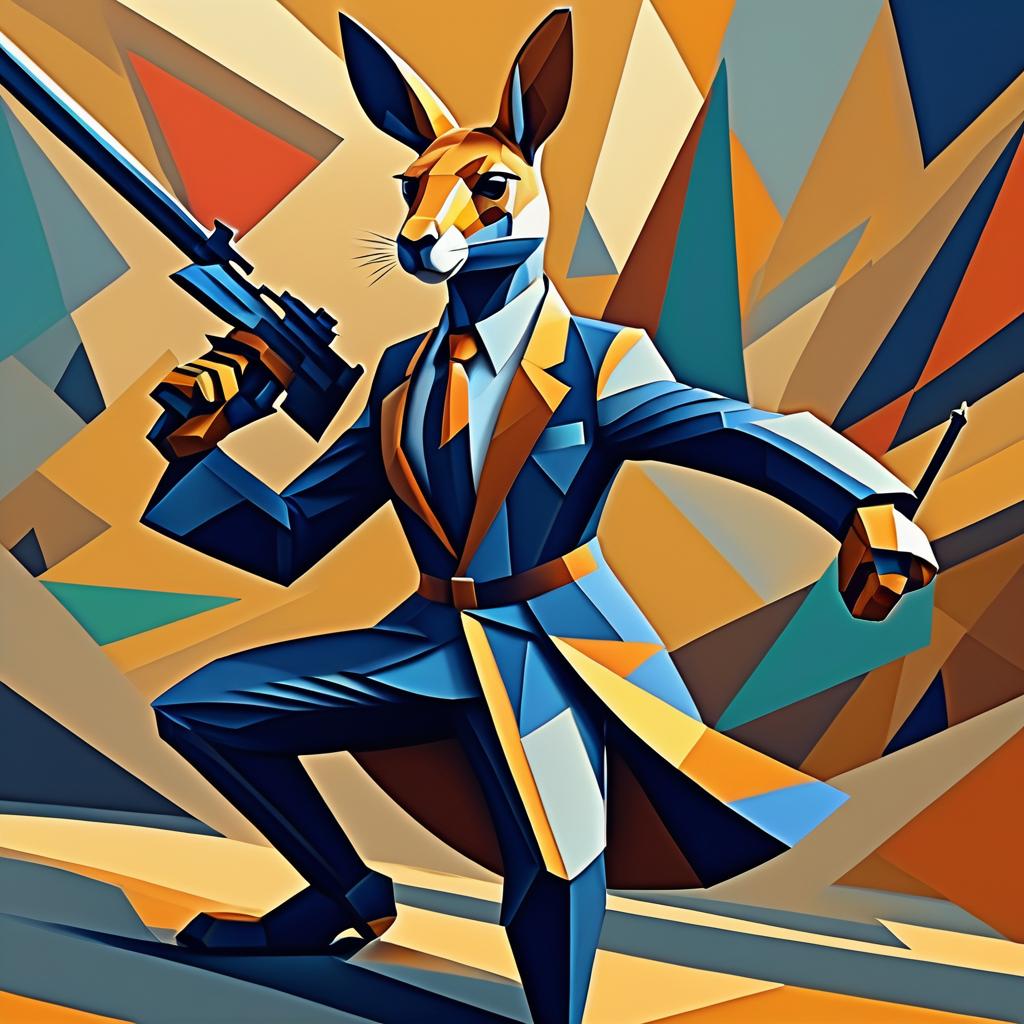 Kangaroo Combat Strategist in Cubism Style