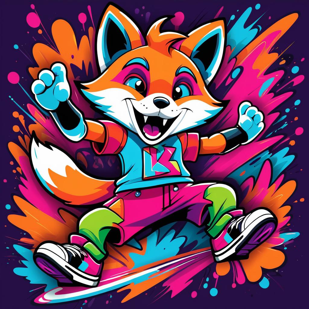 Vibrant Cartoon Fox Graffiti Art