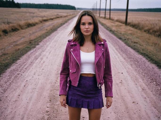 Chic Woman in Suede Jacket and Mini Skirt