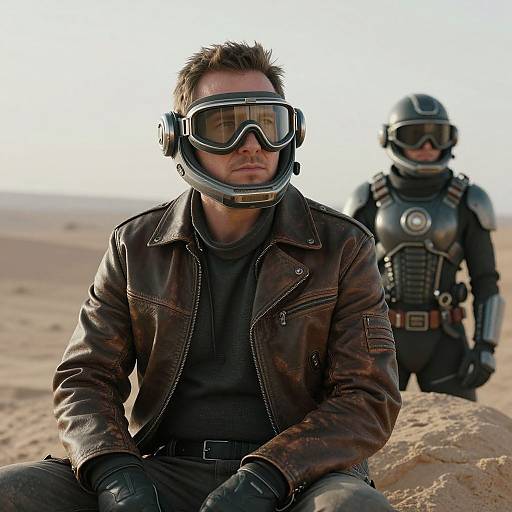 Futuristic Desert Explorers with Helmets
