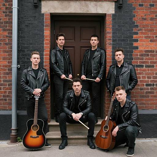 Rock Band Posed Near Brick Building