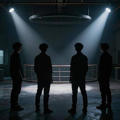 Silhouetted Figures in Industrial Lighting