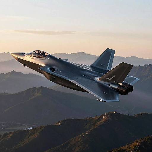 Stealth Jet Over Rugged Mountains