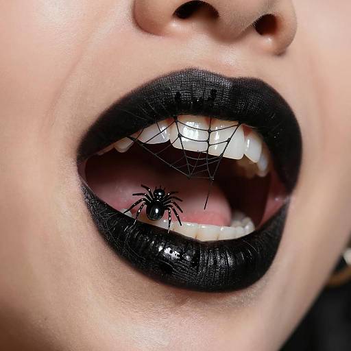 Close-up Black Lipstick with Spider Web Makeup