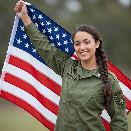 Young Soldier Holding American Flag