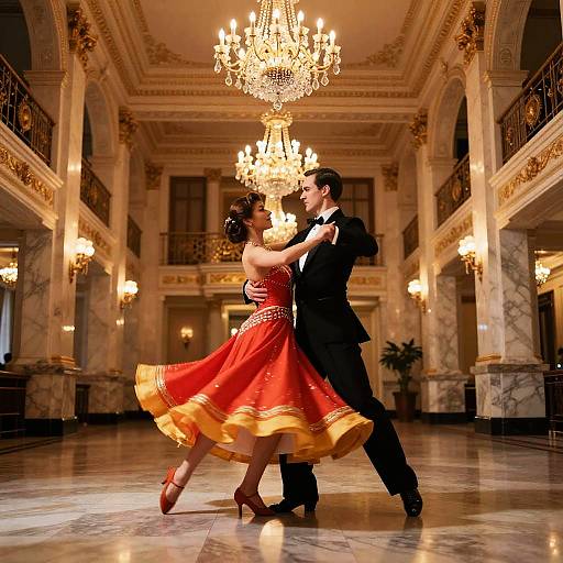 Vintage Ballroom Dance in Opulent Marble Hotel Atrium