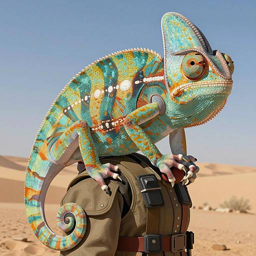 Detailed Anthro Chameleon Desert Soldier