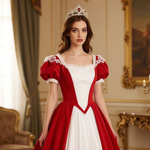 Regal Woman in Red and White Dress