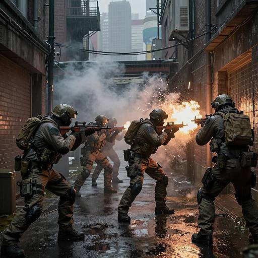 Cinematic Mountain Warfare in Neon Alley