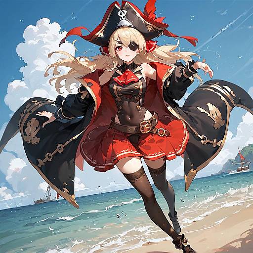 Anime Pirate Girl at Ocean Beach