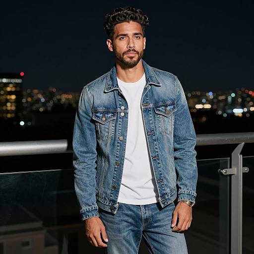 Urban Denim: Nighttime Cityscape Portrait