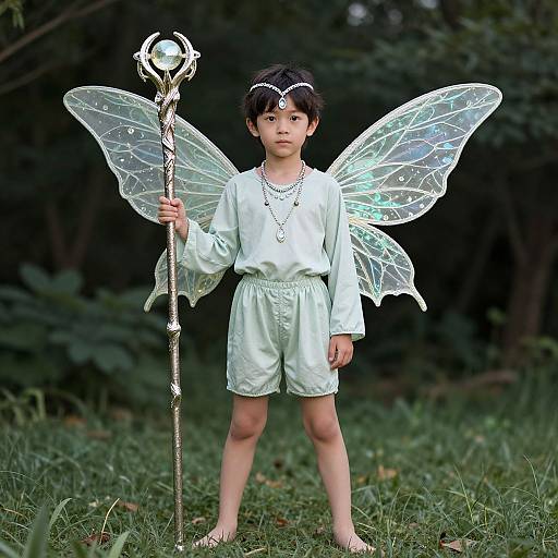 Boy in Fairy Wand Costume with Wings