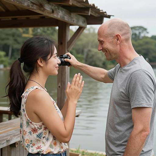 Couple by Water Capturing a Moment
