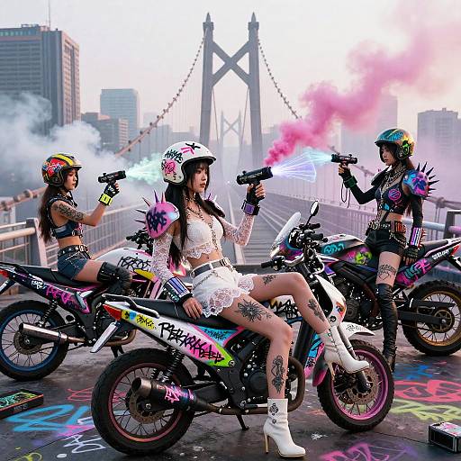 Cyberpunk Asian Girl Motorbike Gang