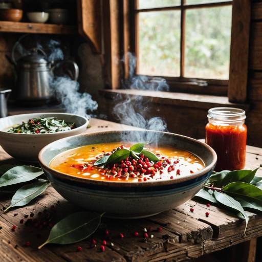 Warm Bowl of Soup in Farmhouse Kitchen