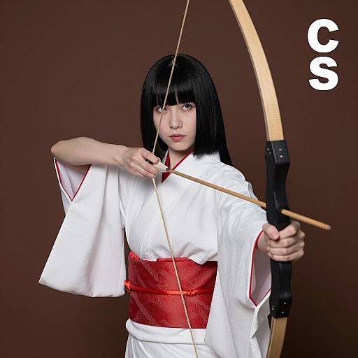 Asian Woman Practicing Japanese Archery