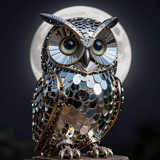 Gleaming Clockwork Owl with Mirrors