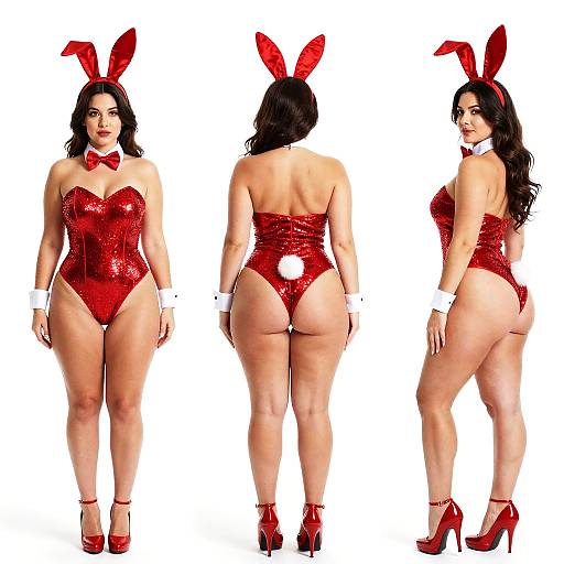 Curvy Woman in Sparkling Red Bunny Suit