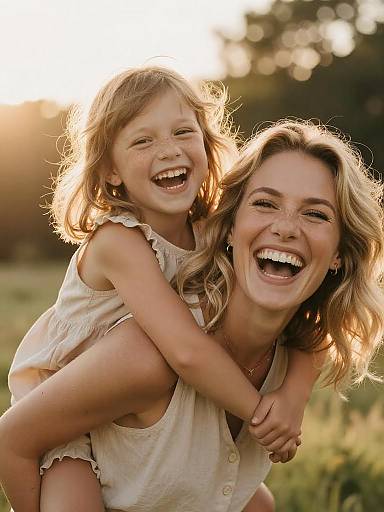 Happy Mother Giving Daughter a Piggyback Ride Outdoors