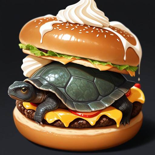 Photorealistic Hamburger with Tortoise Detail Photorealistic Hamburger with Tortoise Detail